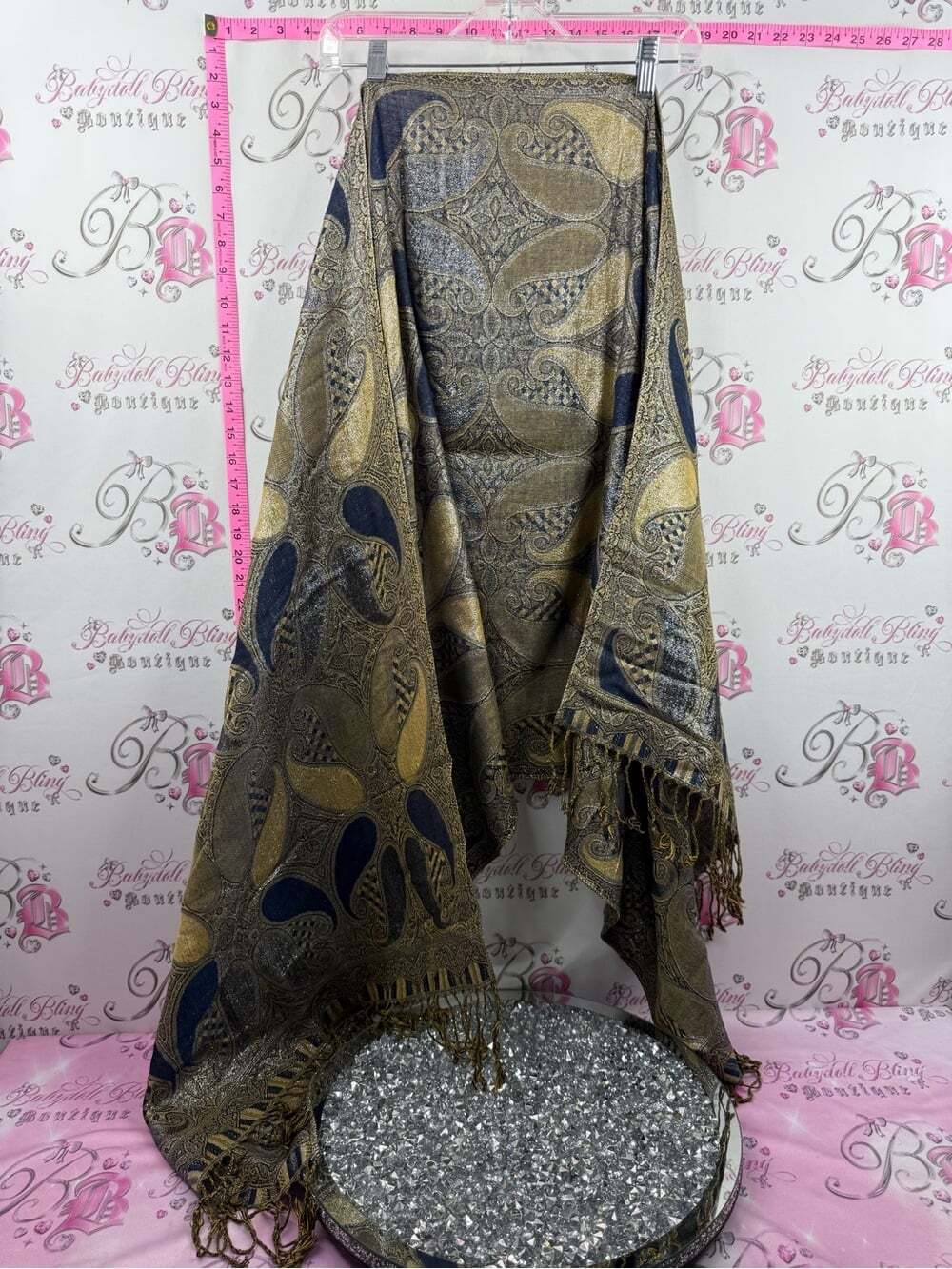 Scarf scarve Paisley Metallic Gold & Navy Shawl Wrap